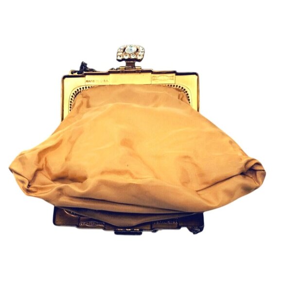 Whiting & Davis Vintage Bag Gold Mesh Evening Handbag With Rhinestone Clasp & Ch - Picture 6 of 10